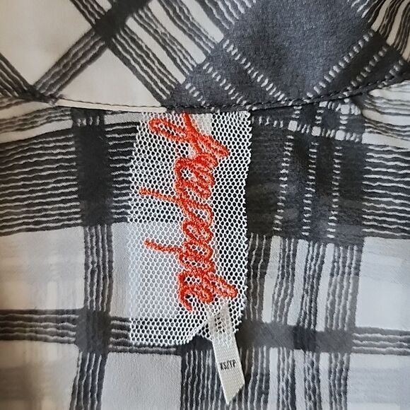 Free People Easy Rider Plaid Sheer Button Down Shirt, Gray and White - Picture 8 of 15